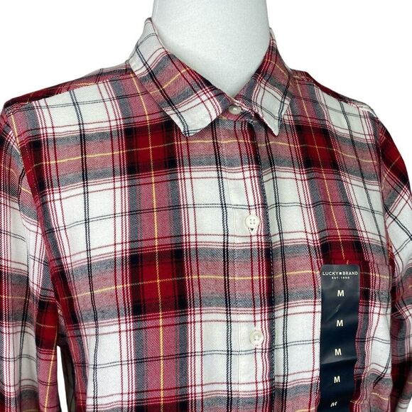 Lucky Brand Red Plaid Button Up Size Medium New - Picture 5 of 8